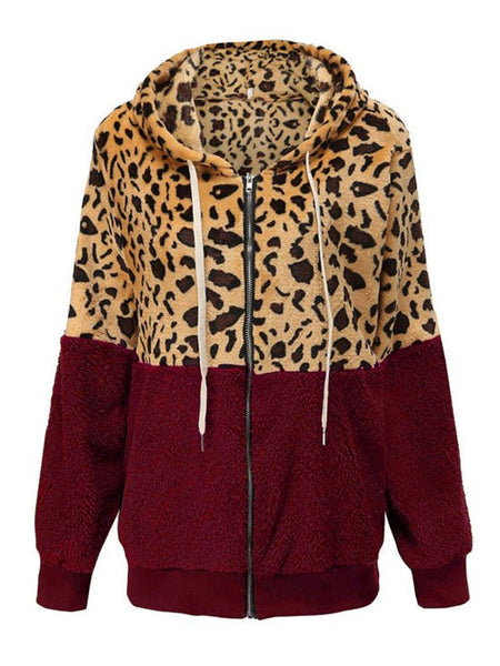 Women's Fashion Casual Leopard Print Stitching Thick Fleece Furry Sweater Hooded Top - Opulent EmpireWomen's Fashion Casual Leopard Print Stitching Thick Fleece Furry Sweater Hooded TopOpulent EmpireClothing