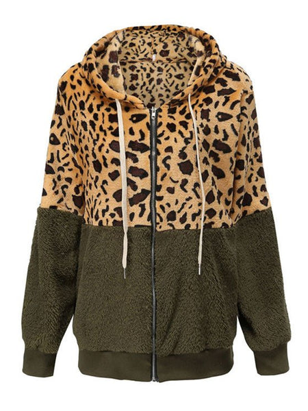 Women's Fashion Casual Leopard Print Stitching Thick Fleece Furry Sweater Hooded Top - Opulent EmpireWomen's Fashion Casual Leopard Print Stitching Thick Fleece Furry Sweater Hooded TopOpulent EmpireClothing