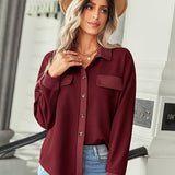 Women's fashion fake pocket knitted shirt top - Opulent EmpireWomen's fashion fake pocket knitted shirt topOpulent Empire