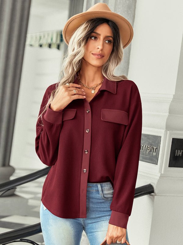 Women's fashion fake pocket knitted shirt top - Opulent EmpireWomen's fashion fake pocket knitted shirt topOpulent Empire