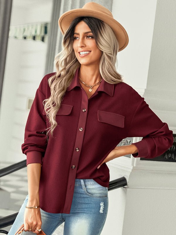 Women's fashion fake pocket knitted shirt top - Opulent EmpireWomen's fashion fake pocket knitted shirt topOpulent Empire