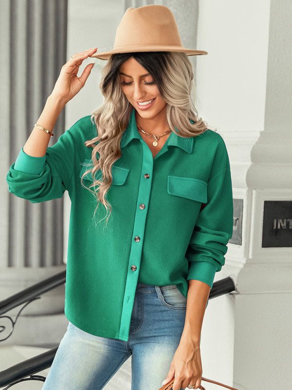 Women's fashion fake pocket knitted shirt top - Opulent EmpireWomen's fashion fake pocket knitted shirt topOpulent Empire