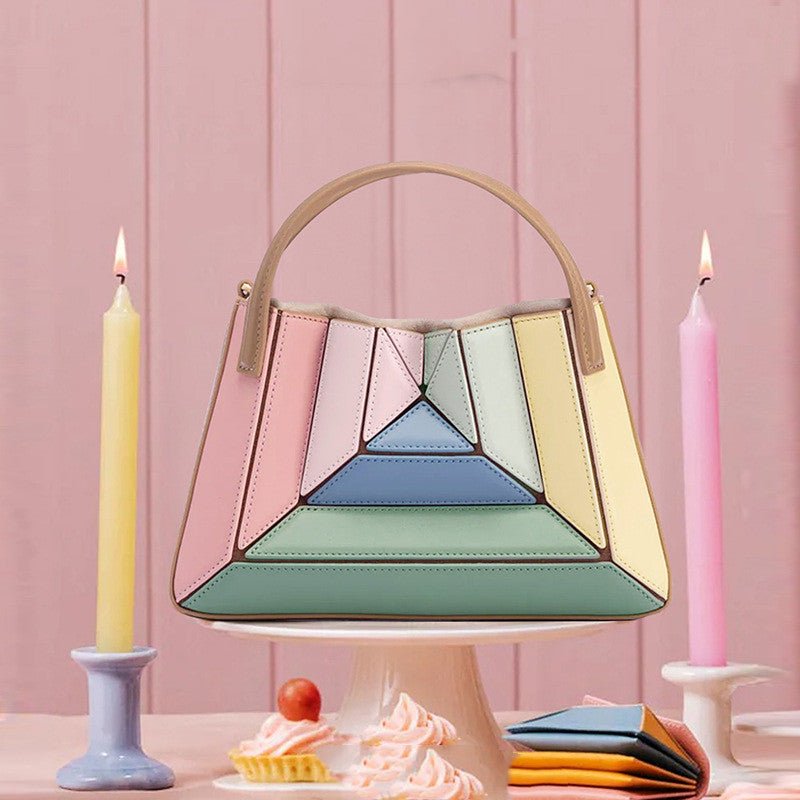 Women's Fashionable Pleated Contrast Color Mini Portable Messenger Bag - Opulent Empire