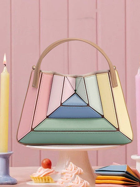 Women's Fashionable Pleated Contrast Color Mini Portable Messenger Bag - Opulent Empire