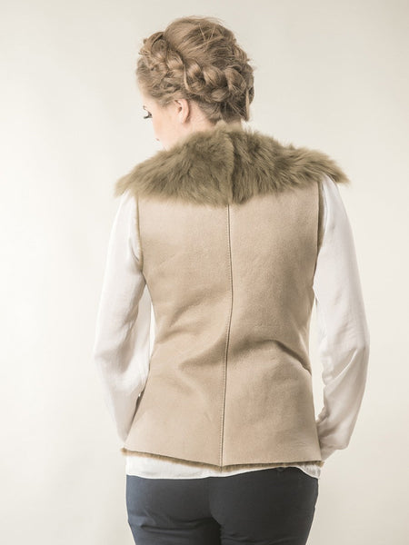 Beige Merino Fur Nappa Lamb Leather Vest-1