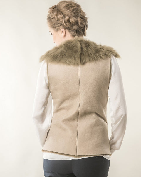 Beige Merino Fur Nappa Lamb Leather Vest-1