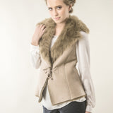 Beige Merino Fur Nappa Lamb Leather Vest-0