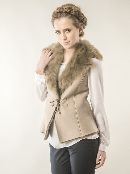 Beige Merino Fur Nappa Lamb Leather Vest-0