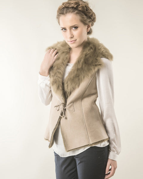 Beige Merino Fur Nappa Lamb Leather Vest-0