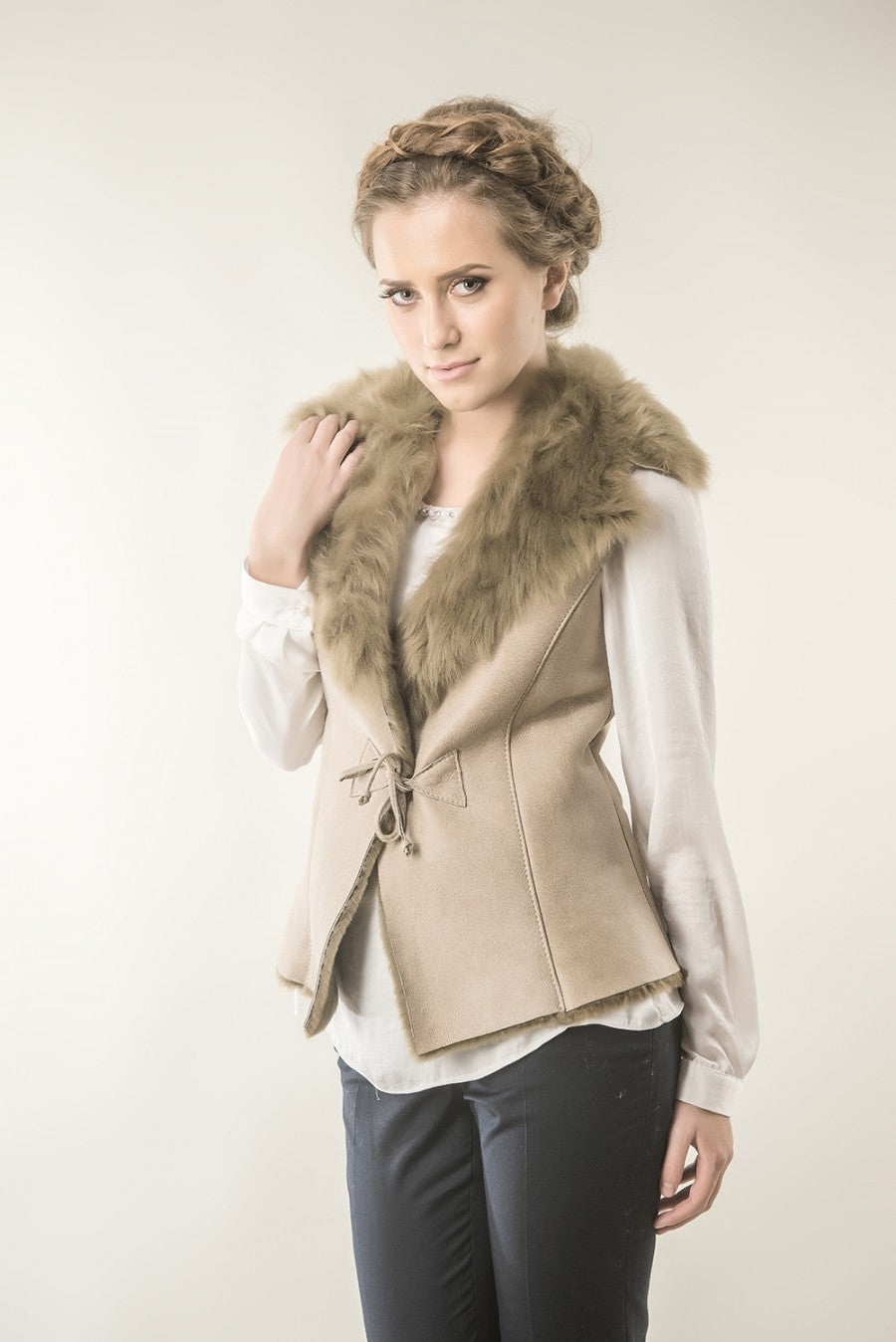 Klara Rivière — Beige Merino Fur Nappa Lamb Leather Vest Beige Women's Coat or Jacket