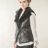 Black Merino Fur Nappa Lamb Leather Vest-2