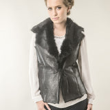 Black Merino Fur Nappa Lamb Leather Vest-0