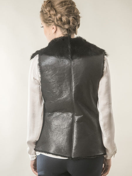 Black Merino Fur Nappa Lamb Leather Vest-1