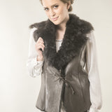 Brown Merino Fur Nappa Lamb Leather Vest-0