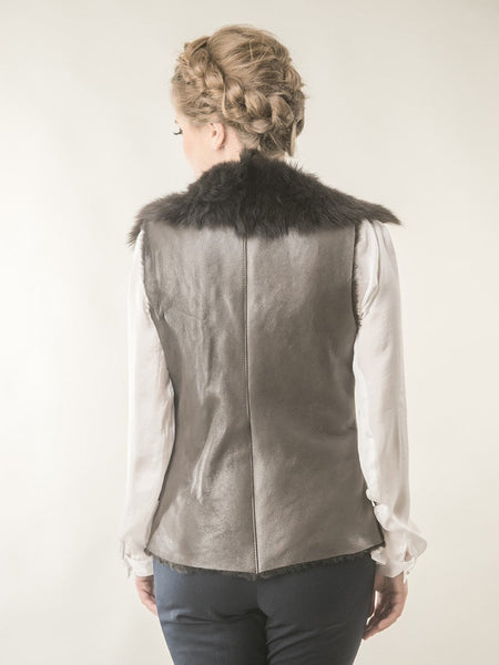 Brown Merino Fur Nappa Lamb Leather Vest-1