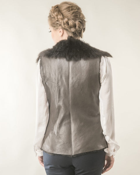 Brown Merino Fur Nappa Lamb Leather Vest-1