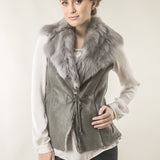 Gray Merino Fur Nappa Lamb Leather Vest-0