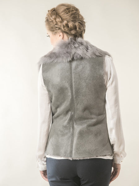 Gray Merino Fur Nappa Lamb Leather Vest-1