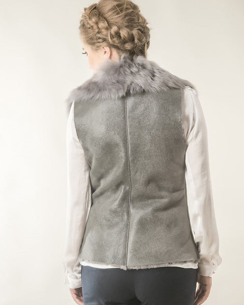 Gray Merino Fur Nappa Lamb Leather Vest-1