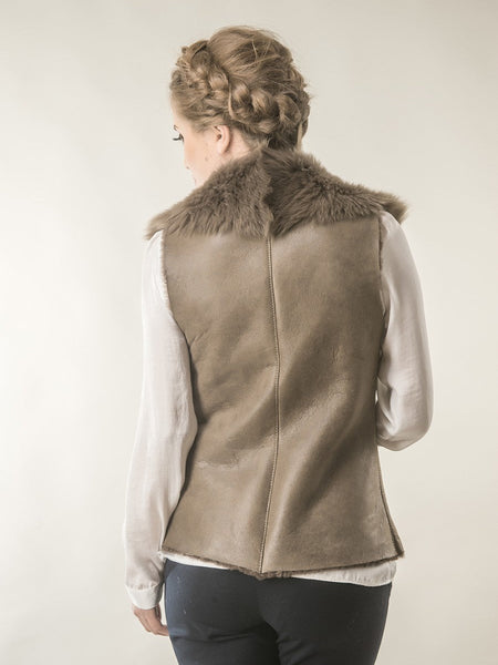 Taupe Merino Fur Nappa Lamb Leather Vest-1