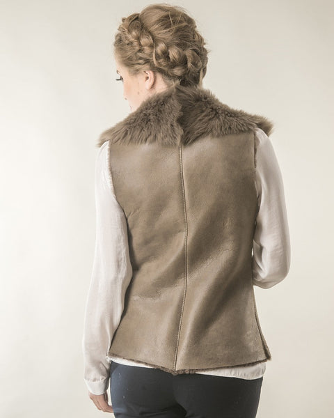 Taupe Merino Fur Nappa Lamb Leather Vest-1