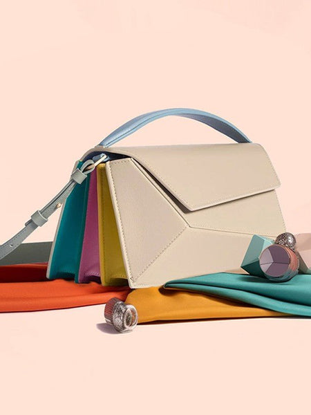 Women's Geometric Design Hit Color Diamond Lattice Organ Shoulder Messenger Bag - Opulent Empire