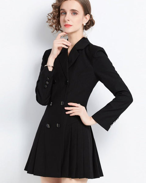 Women's long-sleeved suit collar double-breasted jacket dress