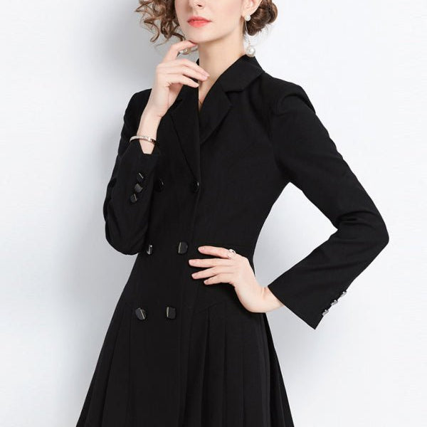 Women's long-sleeved suit collar double-breasted jacket dress