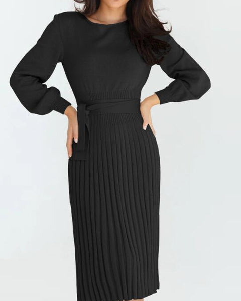 Women's slim pleated mid-length bottoming sweater dress