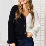 Woven Right Contrast Button-Front V-Neck Cardigan - Opulent EmpireWoven Right Contrast Button-Front V-Neck CardiganOpulent Empire