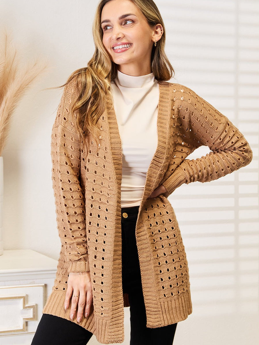 Woven Right Openwork Horizontal Ribbing Open Front Cardigan - Opulent EmpireWoven Right Openwork Horizontal Ribbing Open Front CardiganOpulent Empire