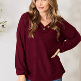 Zenana Buttoned V-Neck Long Sleeve Blouse - Opulent EmpireZenana Buttoned V-Neck Long Sleeve BlouseOpulent Empire