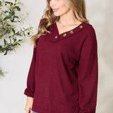 Zenana Buttoned V-Neck Long Sleeve Blouse - Opulent EmpireZenana Buttoned V-Neck Long Sleeve BlouseOpulent Empire