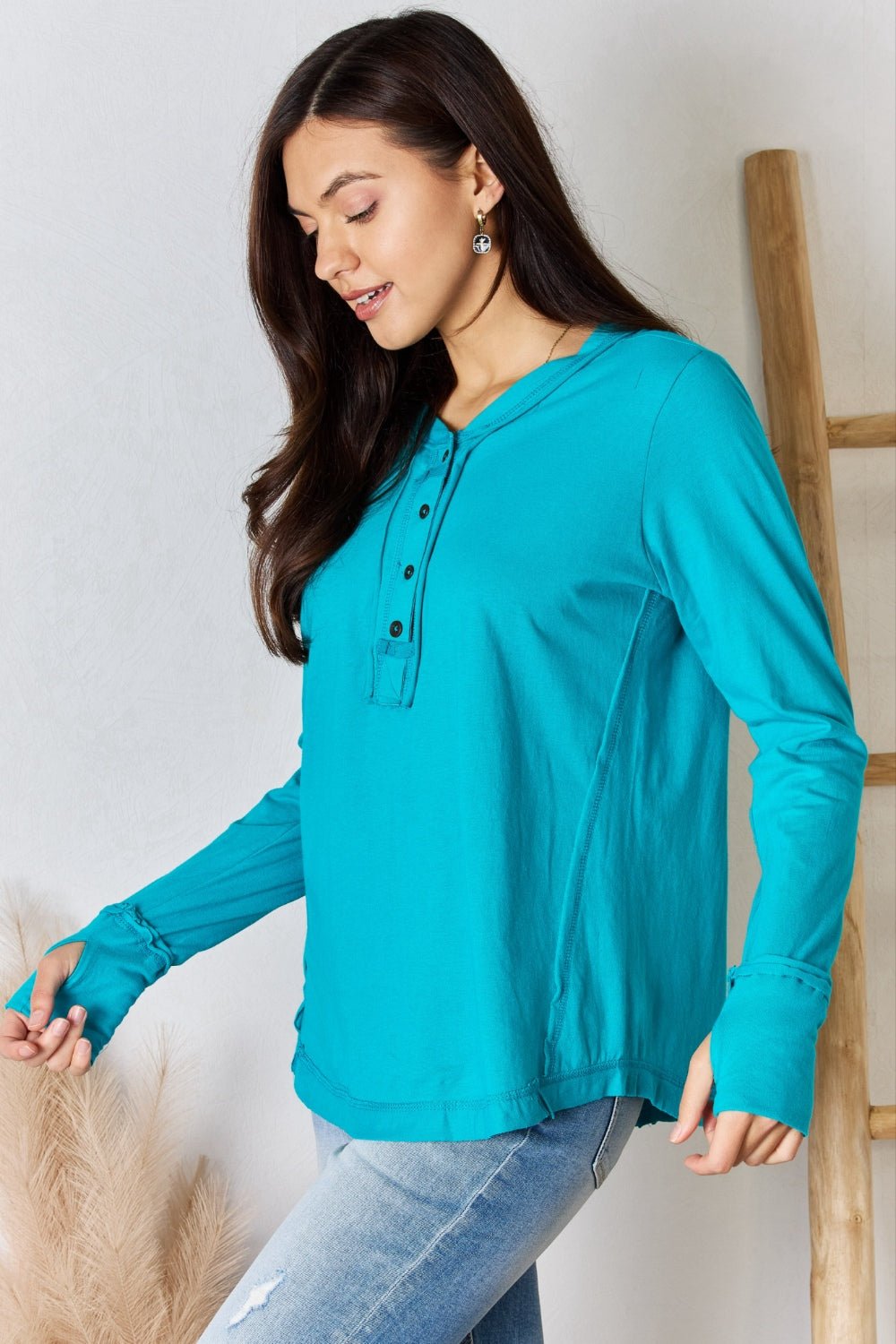 Zenana Exposed Seam Thumbhole Long Sleeve Top - Opulent EmpireZenana Exposed Seam Thumbhole Long Sleeve TopOpulent Empire